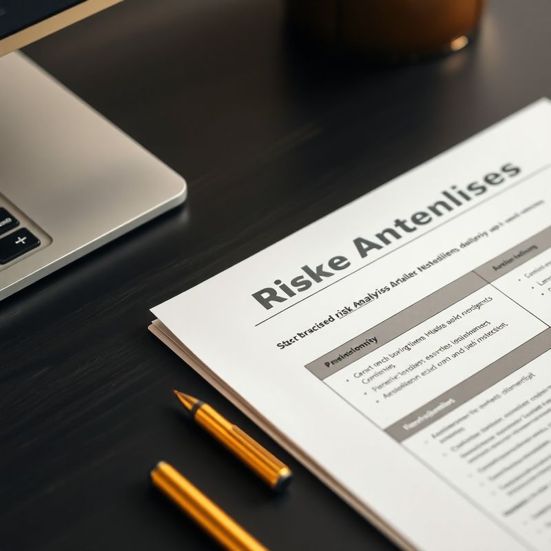 Document de analiză a riscurilor pe un birou charcoal cu accente aurii